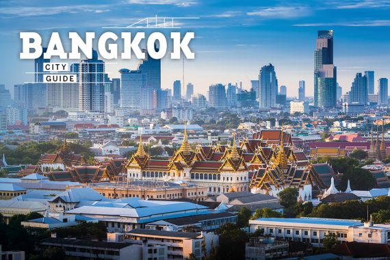Bangkok skyline with words "Bangkok city guide"